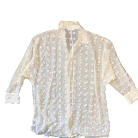 ZARA Cream Pom sheer button down, Size XS. Batwing sleeves oversized - Picture 2 of 3